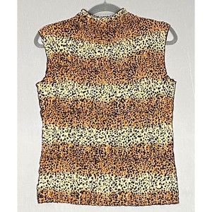 Annie Alexander Blouse Womens Medium Sleeveless Crinkle Leopard Print